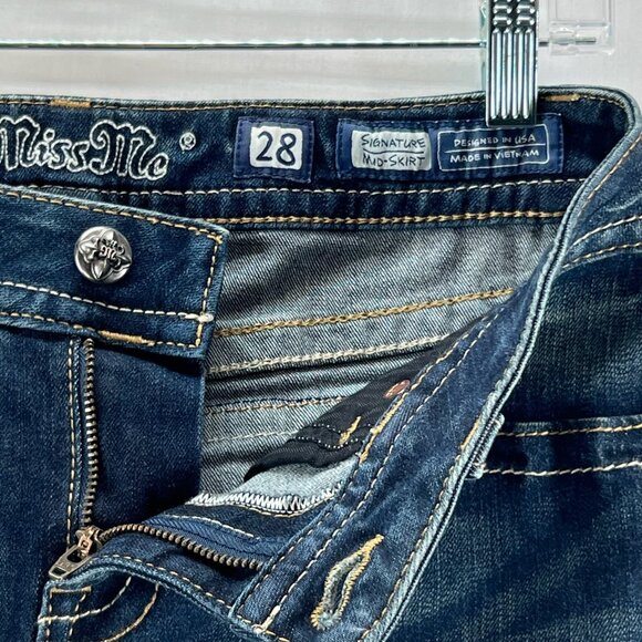 Miss Me Signature Mid Skirt Womens 28 Straight Mini Stretch Zip Denim Dark Wash - Picture 12 of 13